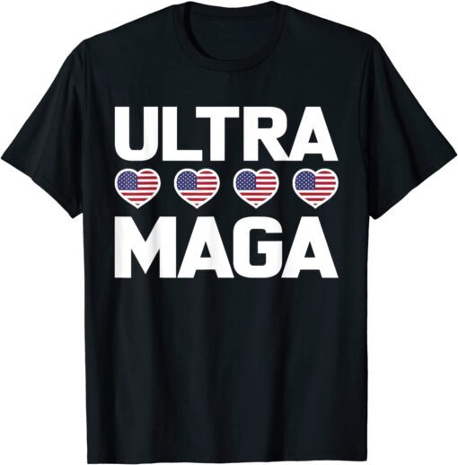 Ultra Maga Pro Trump 2024 American Heart Flag Anti Biden Tee Shirt