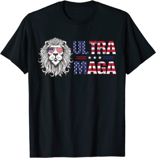 Ultra Maga Proud Lion USA Flag Glasses Retro vintage Tee Shirt