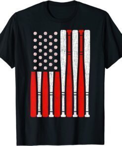 Vintage American Flag Baseball Dad 4th of July Tee Shirt