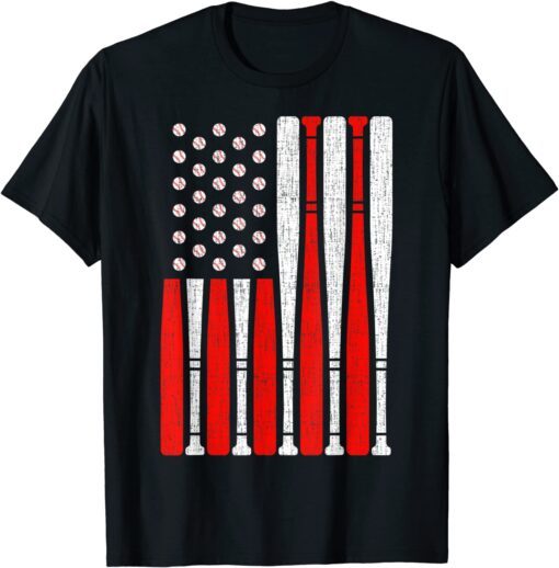 Vintage American Flag Baseball Dad 4th of July Tee Shirt