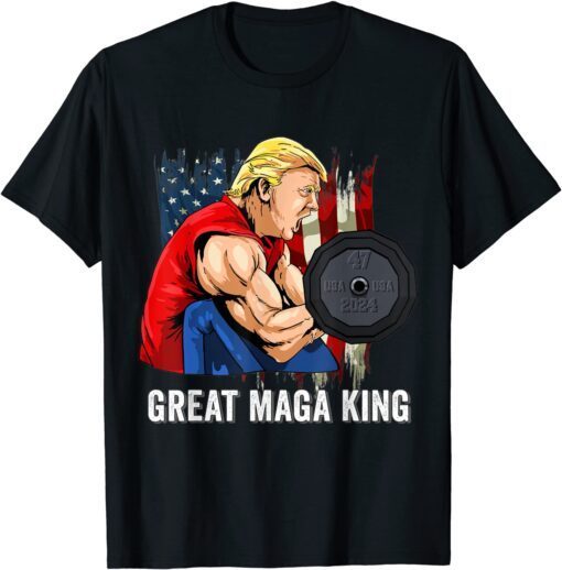 Vintage Old The Great MAGA King Ultra MAGA Patriotic Flag US Tee Shirt