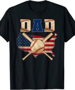 Vintage Proud Baseball Dad Cool American Flag Tee Shirt