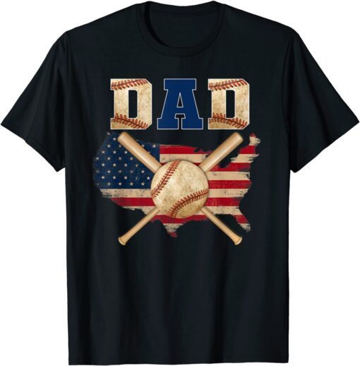 Vintage Proud Baseball Dad Cool American Flag Tee Shirt