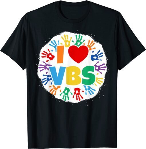 2022 Vacation Bible School Bleached Handprints I Love VBS Tee Shirt