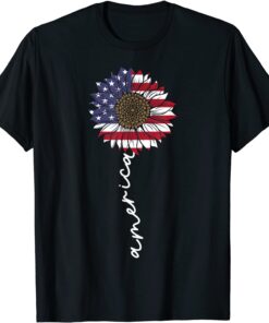 4th Of July America Sunflower US Patriotic American USA Flag Tee Shirt