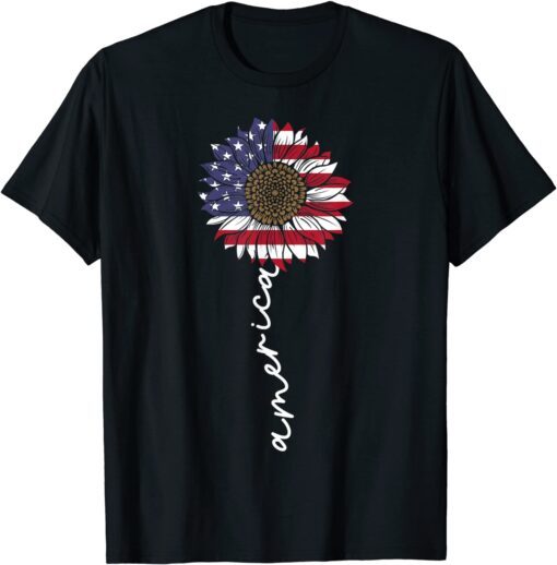 4th Of July America Sunflower US Patriotic American USA Flag Tee Shirt