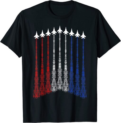 4th Of July Fighter Jet Airplane Red White Blue In The Sky Tee Shirt