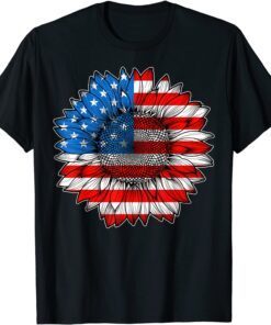 4th of July American Flag Sunflower Patriotic Tee Shirt