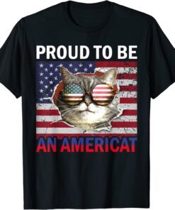 4th of July Cat American Flag Glasses Tee Shirt