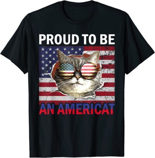 4th of July Cat American Flag Glasses Tee Shirt