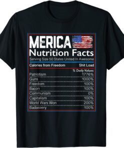 4th of July Proud American Merica Nutrition Facts Tee Shirt