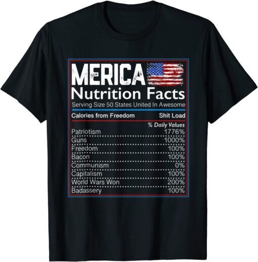 4th of July Proud American Merica Nutrition Facts Tee Shirt