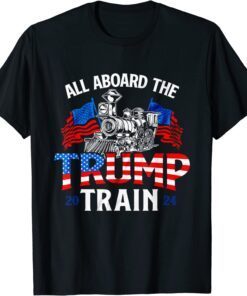 All Aboard Trump Train 2024 Vintage American Flag Tee Shirt