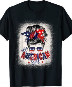 All American Girls 4th of July Daughter Messy Bun USA Tee Shirt