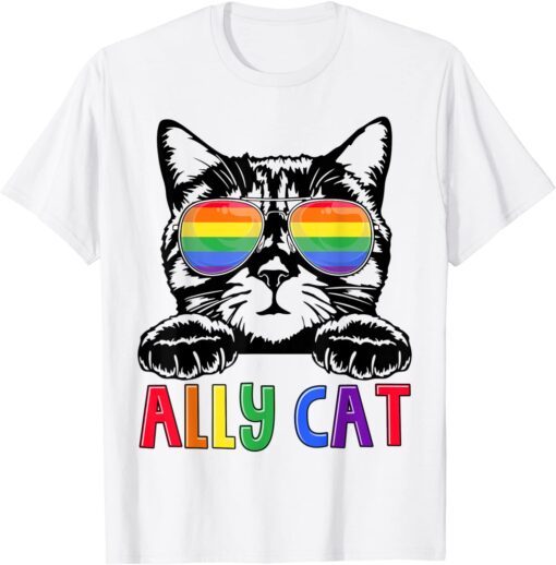 Ally Cat Rainbow Gay Pride Cute LGBT Animal Pet Lover Tee Shirt