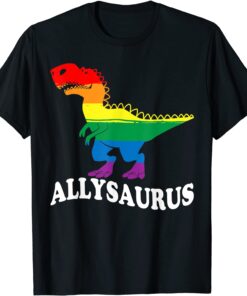 Allysaurus dinosaur in rainbow flag for ally LGBT pride Tee Shirt