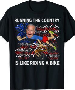 American Flag Biden Bike Bicycle Running Fireworks T-Shirt