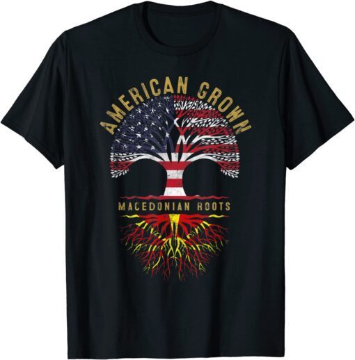 American Grown Macedonian Roots Tree Flag Family Heritage Tee Shirt