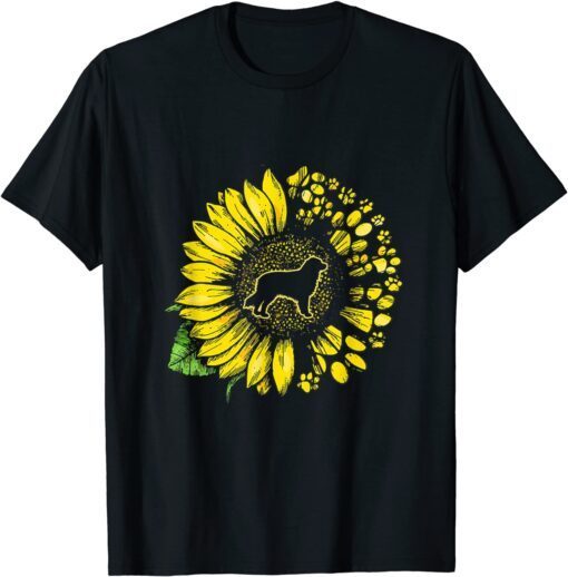 Australian Shepherd Sunflower With Paws Aussie Dog Lover Tee Shirt