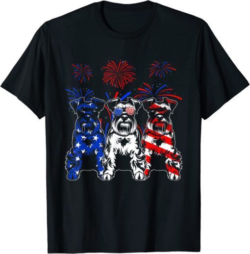 Awesome Schnauzer Dog American Flag 4th Of July Tee Shirt