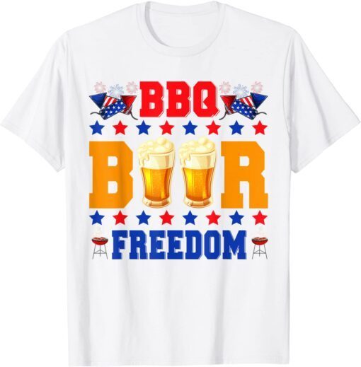 BBQ Beer Freedom American Flag Patriotic 4th Of July Tee Shirt