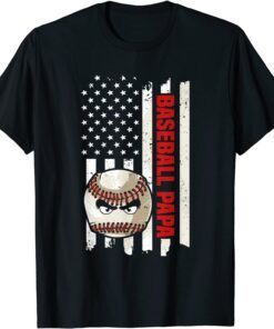 Baseball Papa Vintage USA Flag Father's Day Tee Shirt