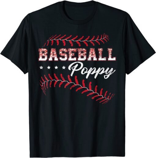 Baseball Poppy Baseball Player Sports Fathers Day Tee Shirt