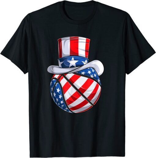 Basketball Uncle Sam Hat 4th of July US Flag Tee Shirt