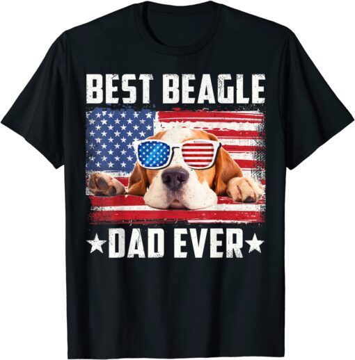 Best Beagle Dad Ever Dog Lover American Flag Tee Shirt