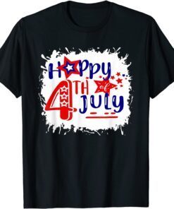 Bleached Happy 4th Of July Fireworks Patriotic American Tee Shirt