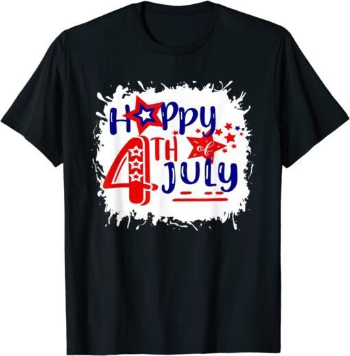 Bleached Happy 4th Of July Fireworks Patriotic American Tee Shirt