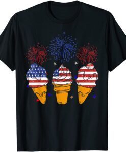 Blue White Red Ice Cream Cone US Flag Patriotic 4th Of July Tee Shirt