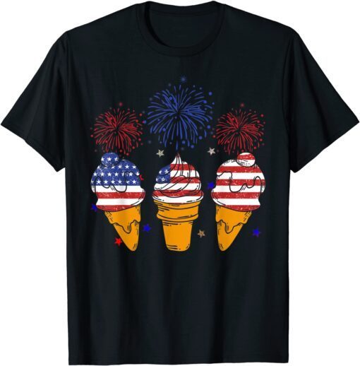 Blue White Red Ice Cream Cone US Flag Patriotic 4th Of July Tee Shirt