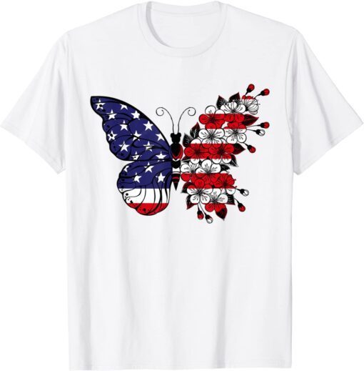 Butterfly 4th Of July American Flag Patriotic T-Shirt