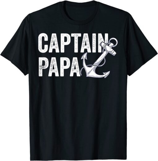 Captain Papa Pontoon Lake Sailor Fishing Boating Tee Shirt