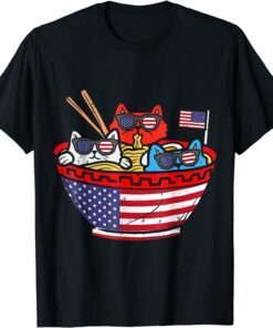 Cats Ramen Anime American Flag USA 4th Of July Fourth Tee Shirt