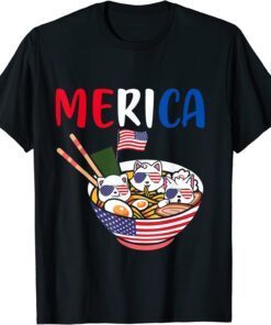 Cats Ramen Anime American Flag USA 4th Of July Merica T-Shirt