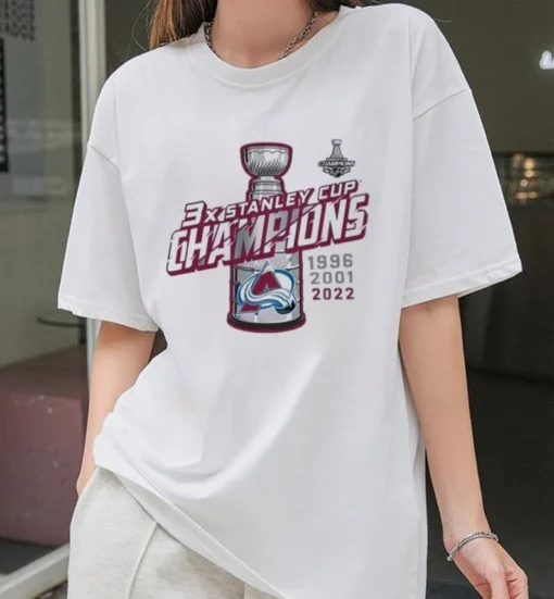 Colorado Avalanche 3X NHL Stanley Cup Champions Tee Shirt