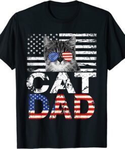 Cool Cat Dad USA Flag Patriotic Fathers Day Tee Shirt