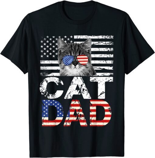 Cool Cat Dad USA Flag Patriotic Fathers Day Tee Shirt