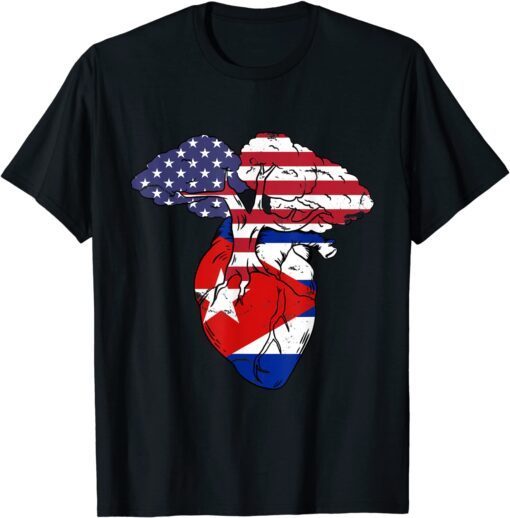 Cuba Flag Cuban Cubano Pride Heart Tee Shirt