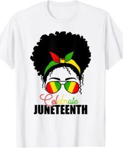 Cute Black Messy Bun Girls Juneteenth Celebrating 1865 Flag Tee Shirtt