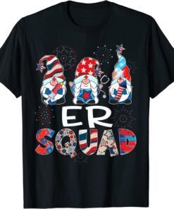 ER Squad Gnomes USA Flag 4th Of July Pride Nurse Stethoscope Tee Shirt