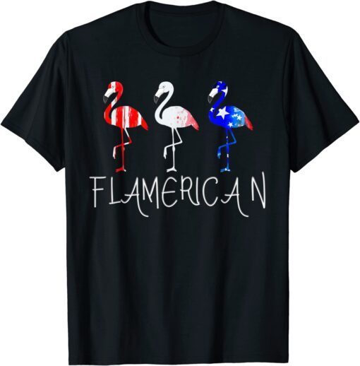 Flamerican Flamingo US American Flag 4th July Fourth Tee Shirt