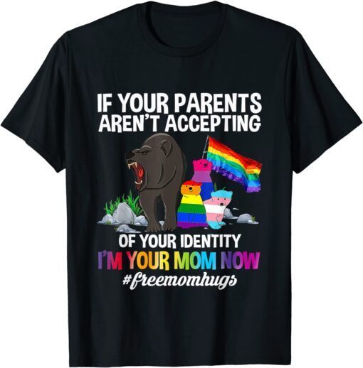 Free Mom Hugs Proud Mama Bear LGBT Gay Pride LGBTQ Parade Tee Shirt