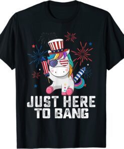 Fun Unicorn Fourth of July 4th of July I'm Just Here To Bang Tee Shirt