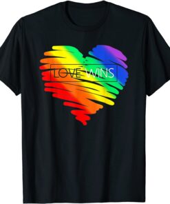 Gay Pride Love Wins LGBT Rainbow Flag Heart Gay Lesbian Tee Shirt