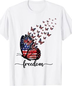 Happy Independence Day Usa Flag Freedom Butterfly Tee Shirt