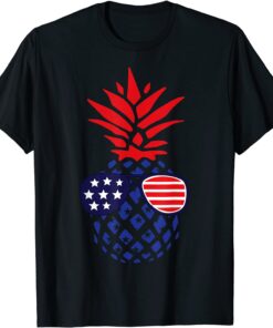 Hawaiian Pineapple American Flag Sunglasses 4th of July Tee Shirt