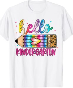 Hello Kindergarten Leopard Tie Dye Pencil Cute Teacher Tee Shirt